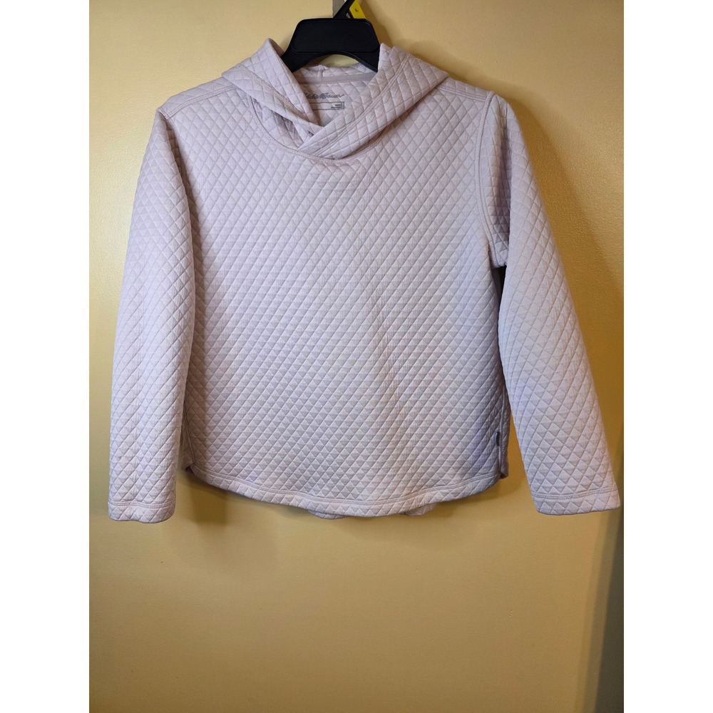 Eddie Bauer Womens Quilted Hoodie Pink Crossover Neck Pullover Sweatshirt Large